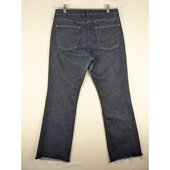 Eileen Fisher Jeans Size Small 30x29 Dark Blue Straight Leg Denim Raw Hem - Picture 2 of 8